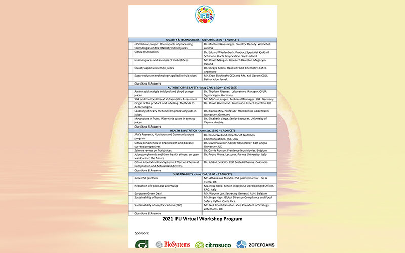 International Fruit and Vegetable Juice Association (IFU): Technical Webinars 2021