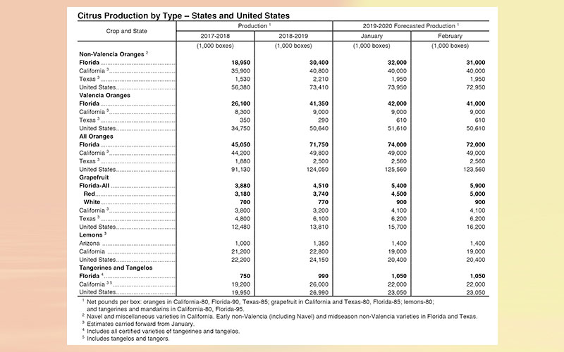 USDA: Florida citrus February 2020 forecast