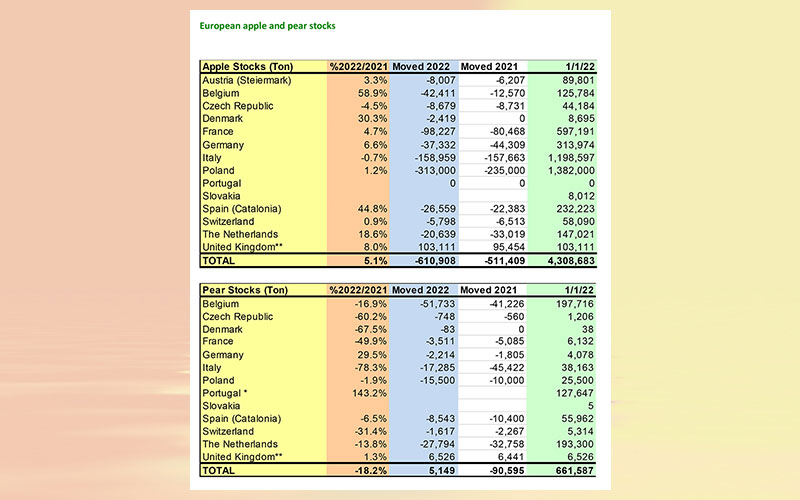 WAPA releases the first apple and pear stock figures of 2022